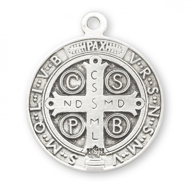 Medalla redonda de San Benito en plata de ley