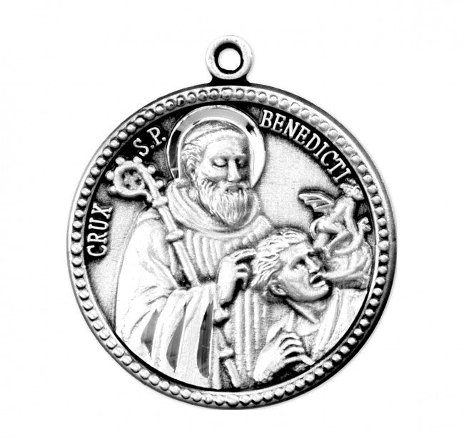 Medalla redonda de San Benito en plata de ley 