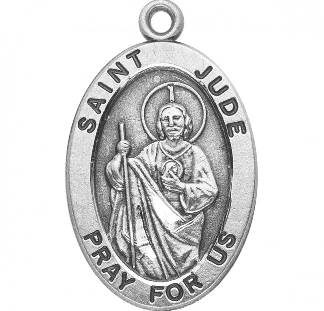 Medalla ovalada de plata de ley del santo patrón Judas Tadeo