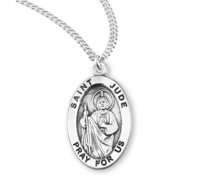 Medalla ovalada de plata de ley del santo patrón Judas Tadeo