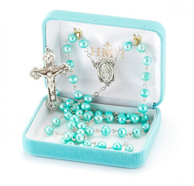 Rosario de perlas de agua dulce azules