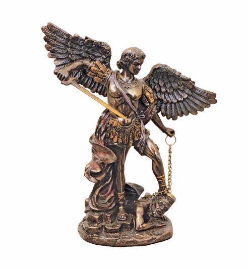 San Miguel, bronce fundido en frío, ligeramente pintado a mano, 6"
