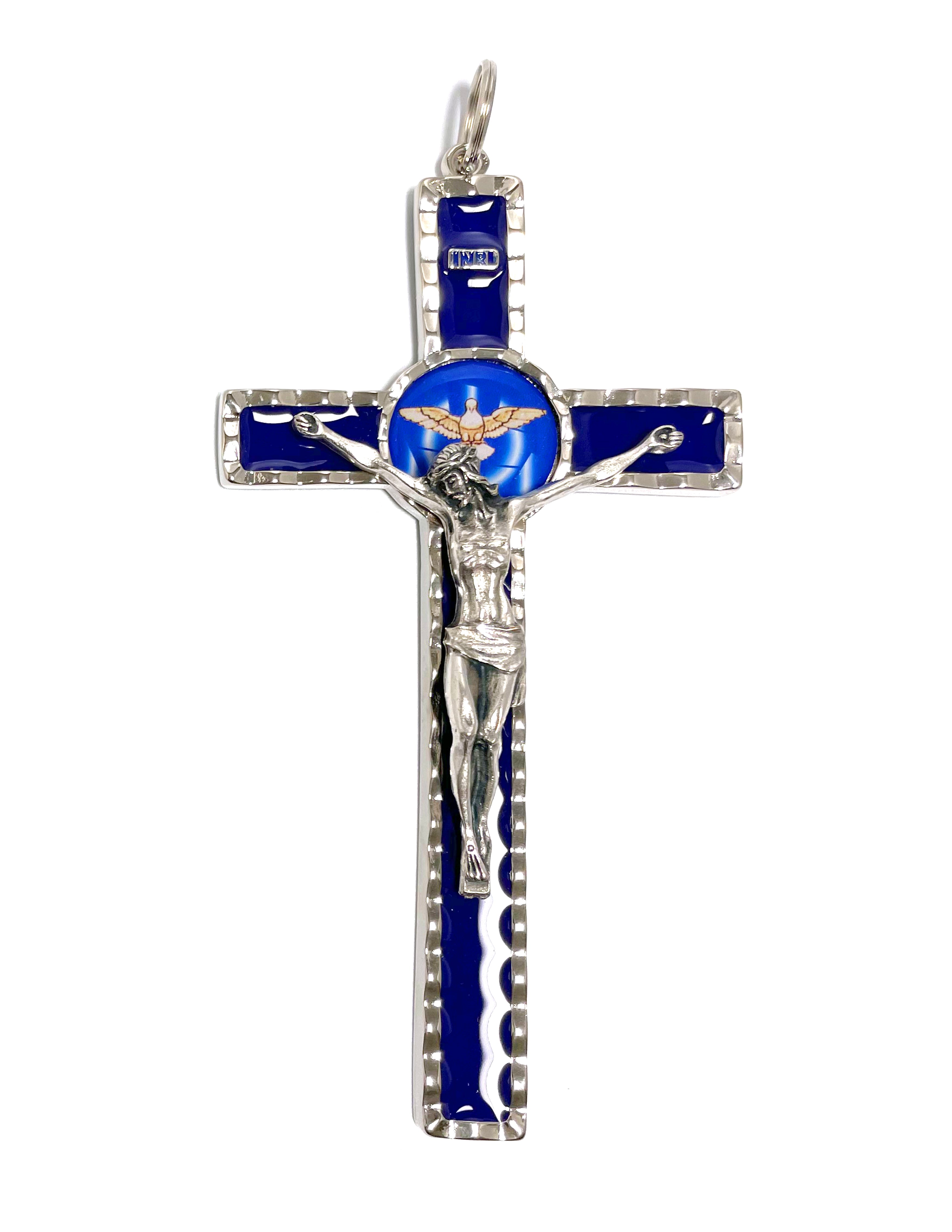 Crucifijo del Espíritu Santo con colores esmaltados y tono dorado y plateado