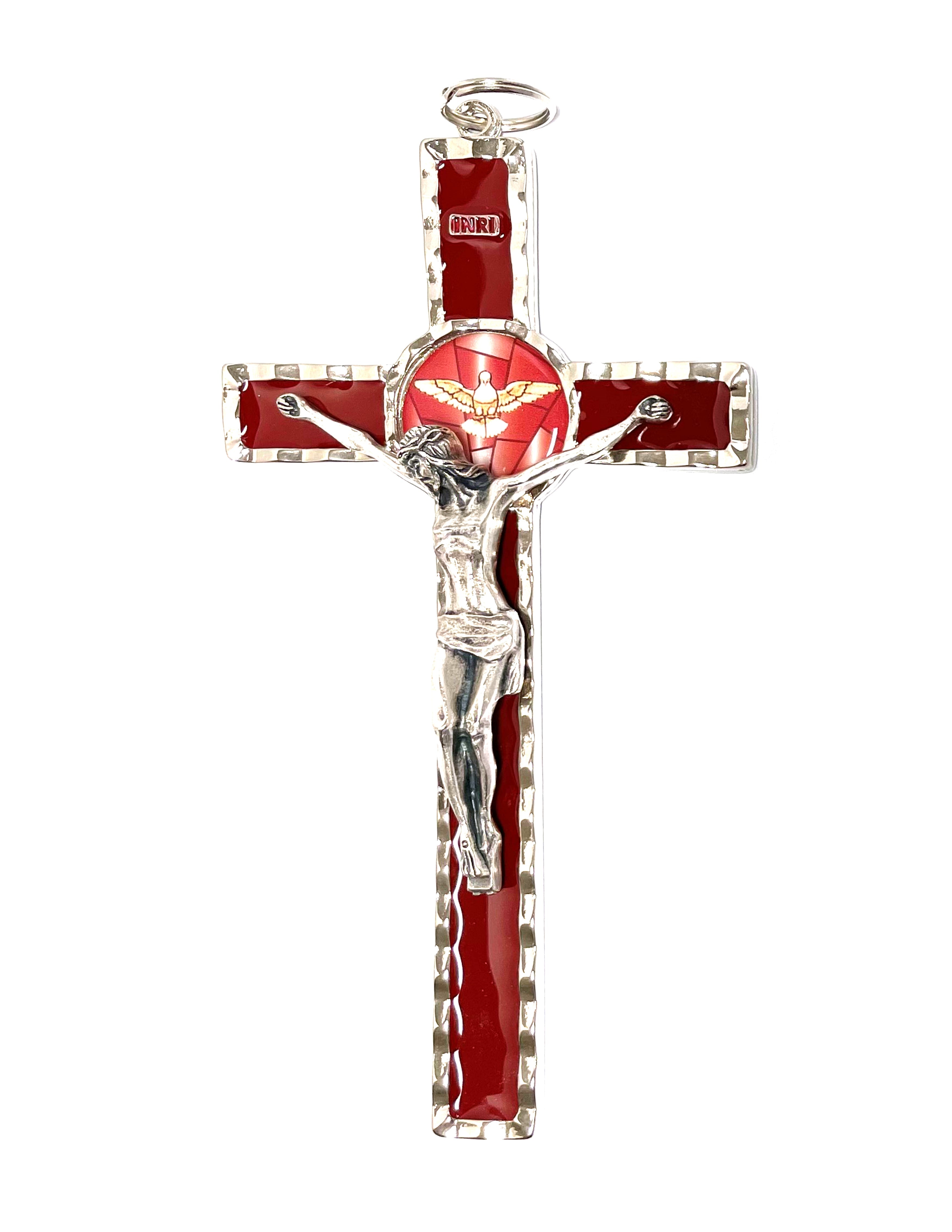 Crucifijo del Espíritu Santo con colores esmaltados y tono dorado y plateado