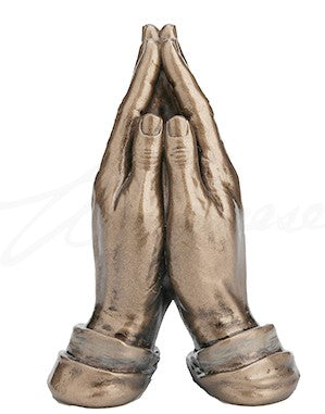 Mini estatua de bronce de Manos en oración.
