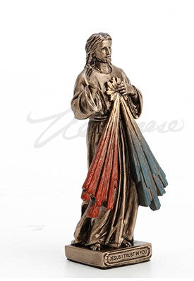Estatua en miniatura de la Divina Misericordia en bronce y color de 3 3/8"