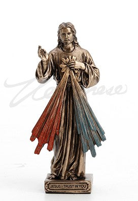 Estatua en miniatura de la Divina Misericordia en bronce y color de 3 3/8"