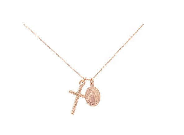 Collar de Plata de Ley 925 con Cruz y Medalla Milagrosa