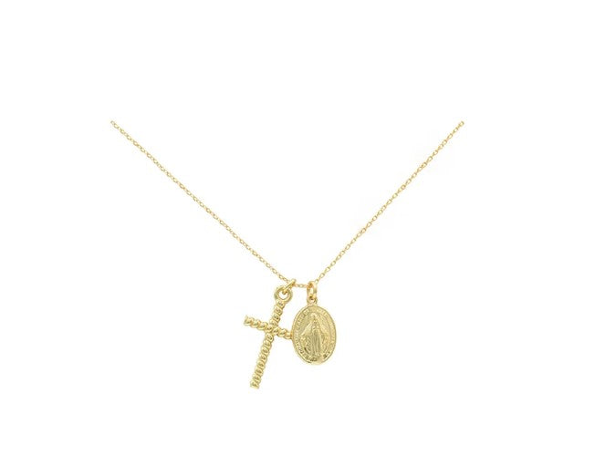 Collar de Plata de Ley 925 con Cruz y Medalla Milagrosa