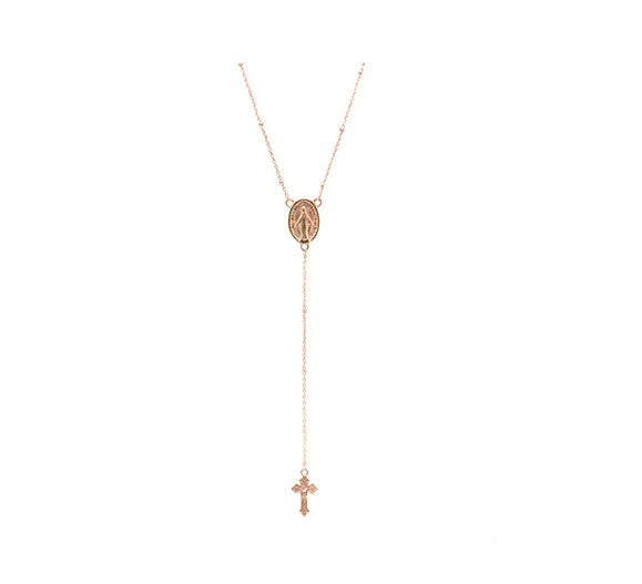 925 Sterling Silver Necklace Rosary with Miraculous medal at the center