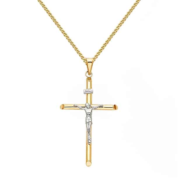 Cadena de oro de 14 quilates con combinación de crucifijos