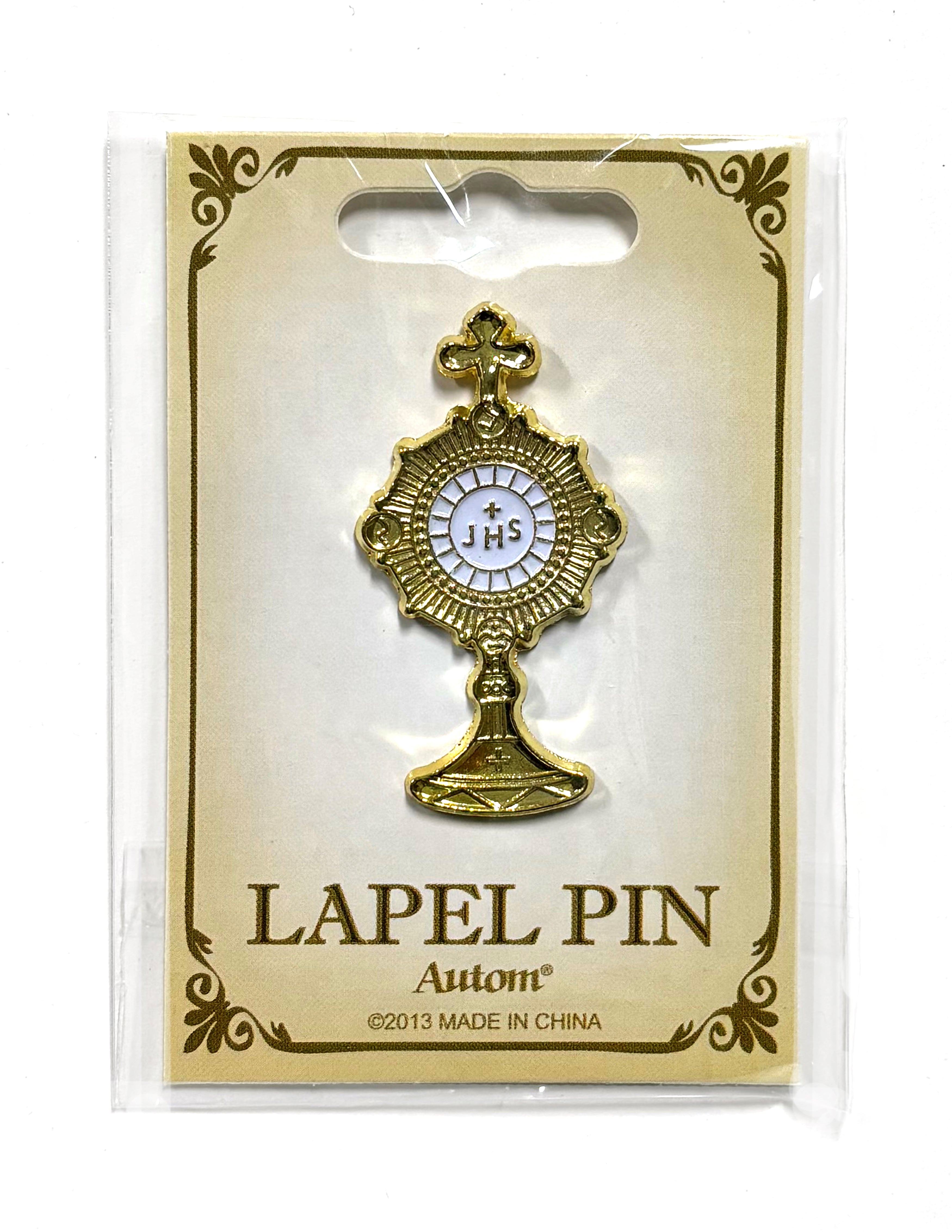 Pin de solapa de custodia esmaltado en oro y blanco