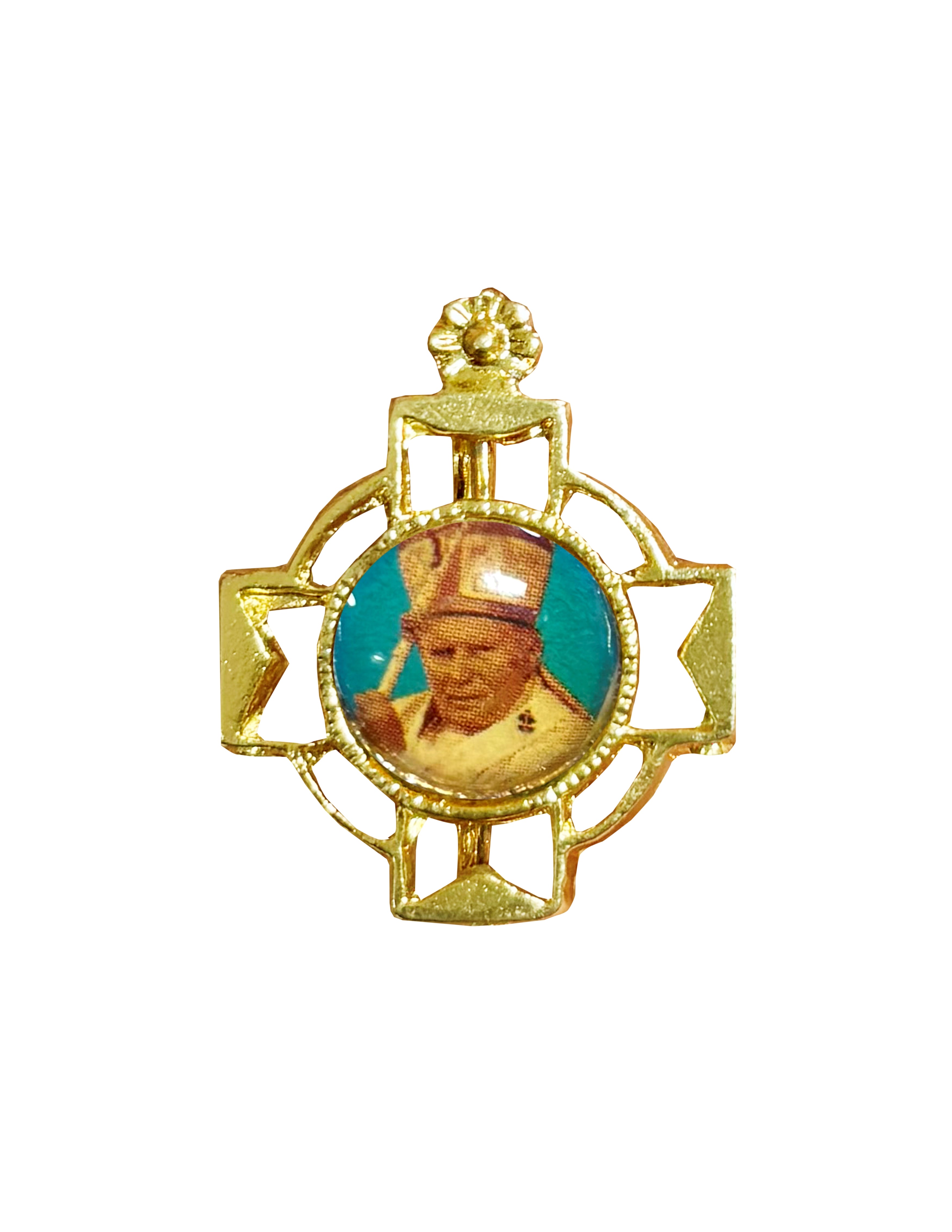 Pin de solapa con cruz dorada y estampado esmaltado