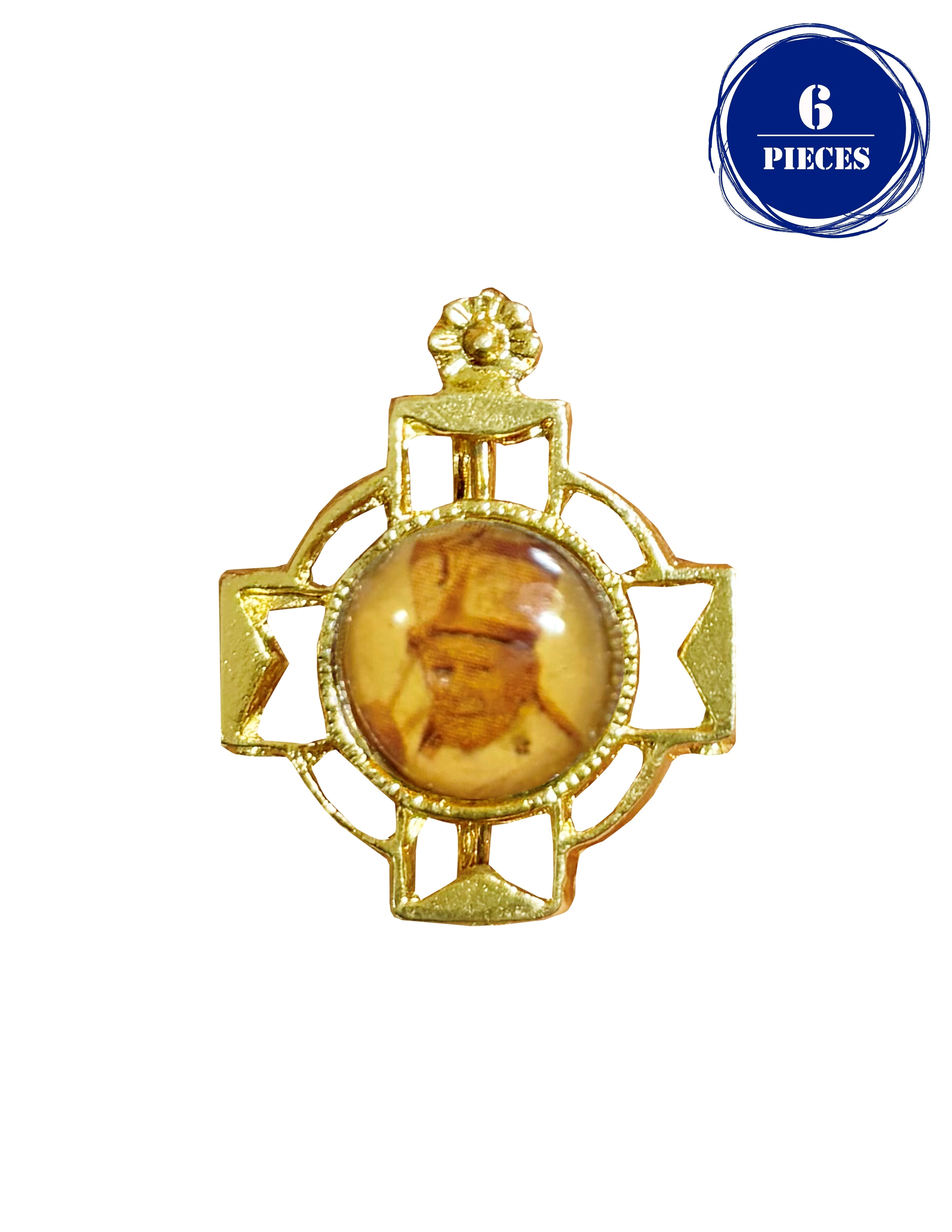 Pin de solapa con cruz dorada y estampado esmaltado