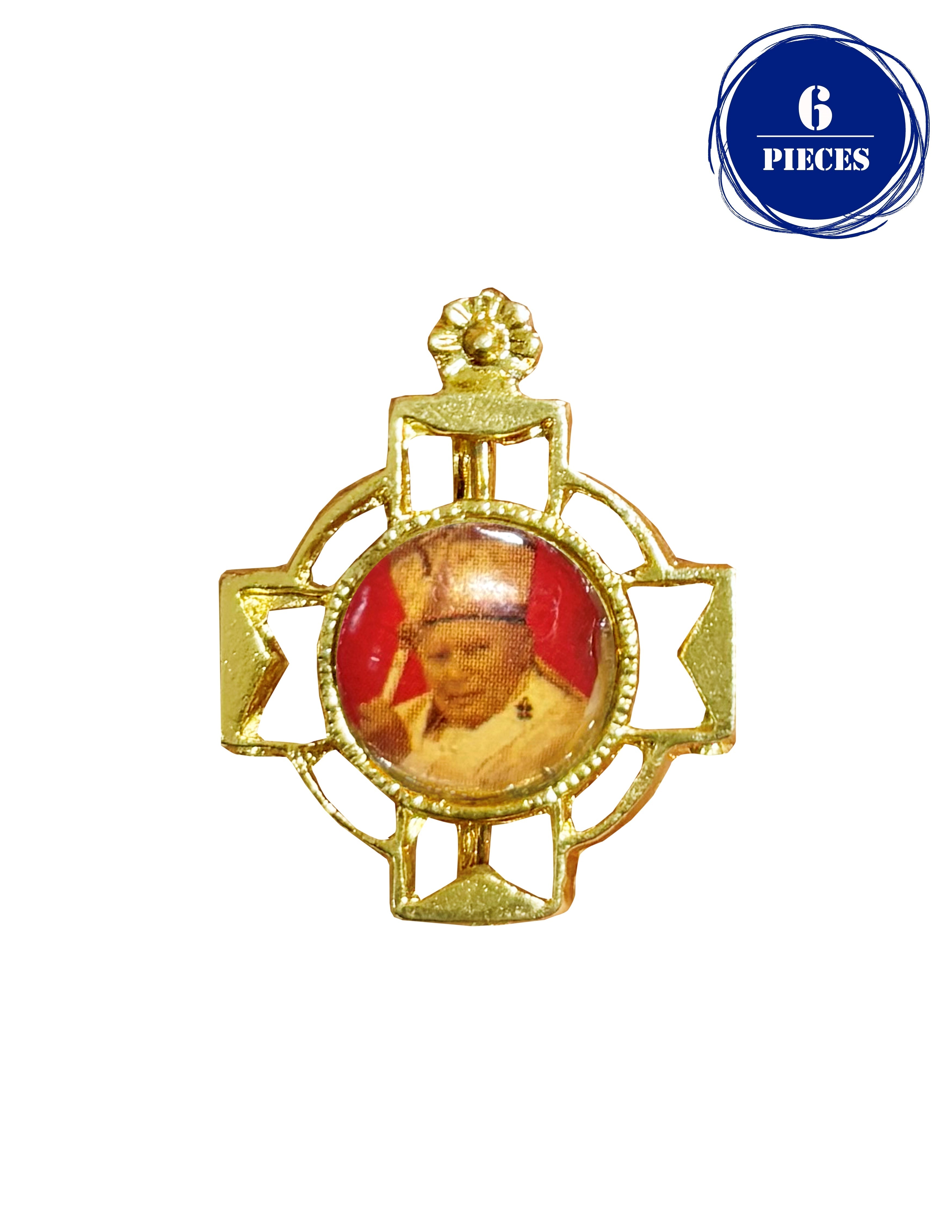 Pin de solapa con cruz dorada y estampado esmaltado