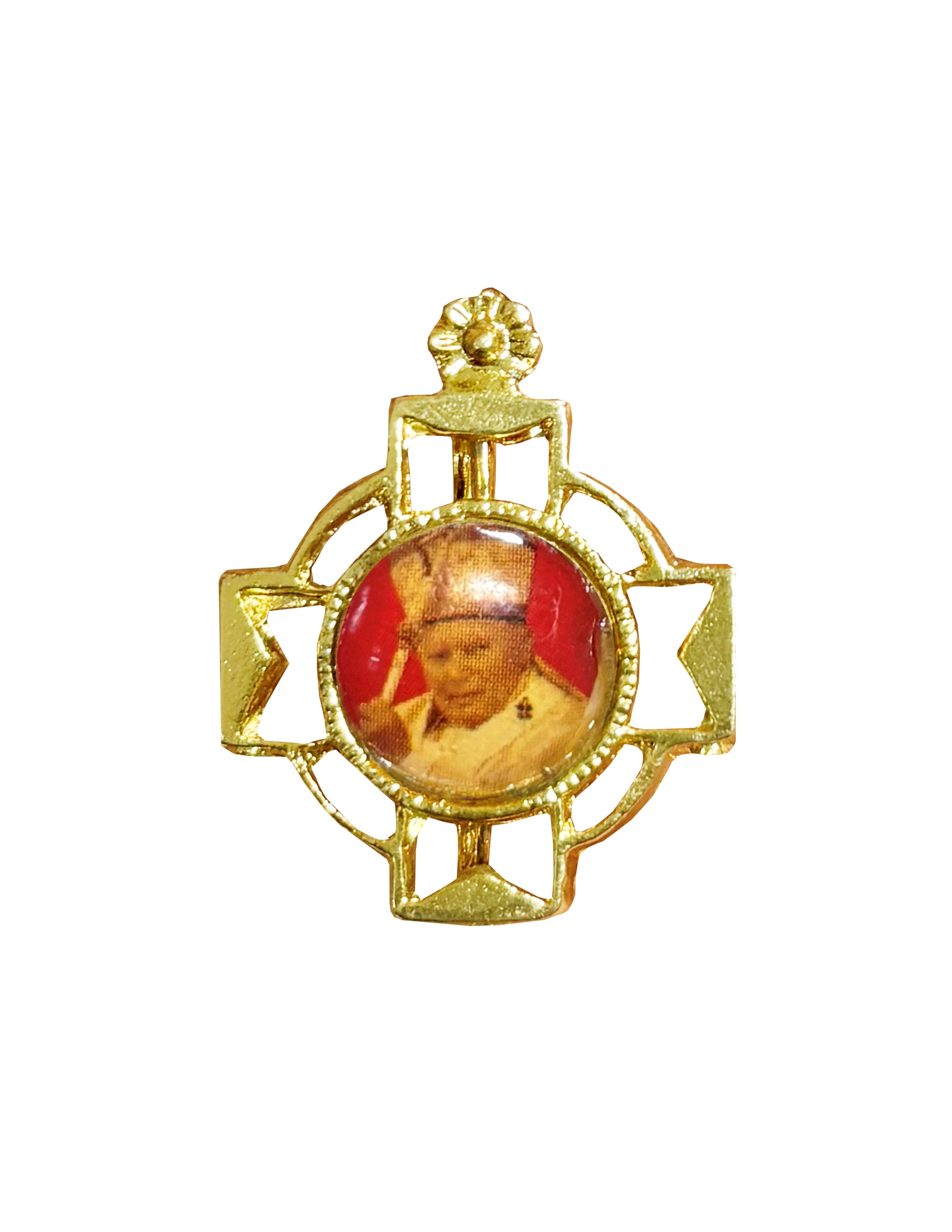 Pin de solapa con cruz dorada y estampado esmaltado