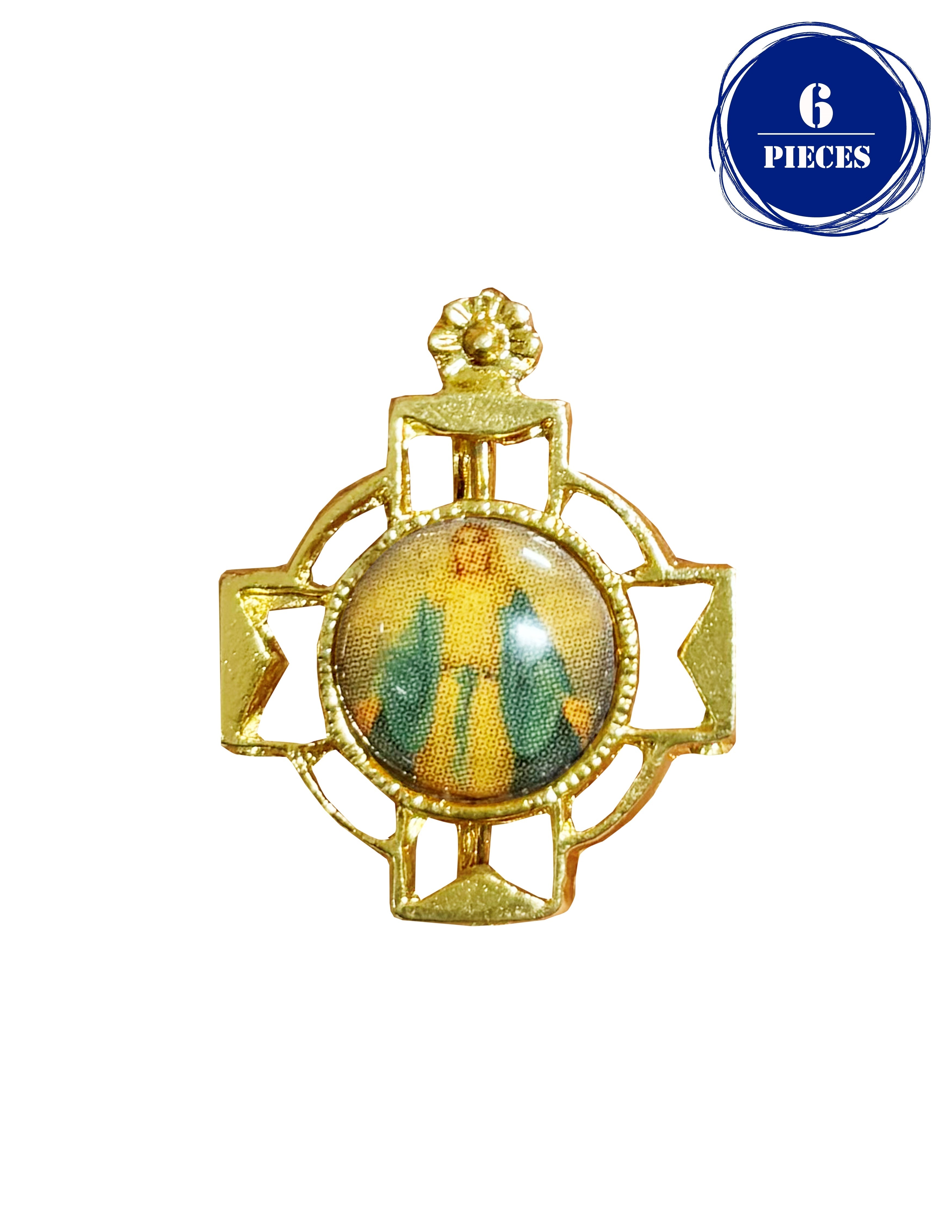 Pin de solapa con cruz dorada y estampado esmaltado