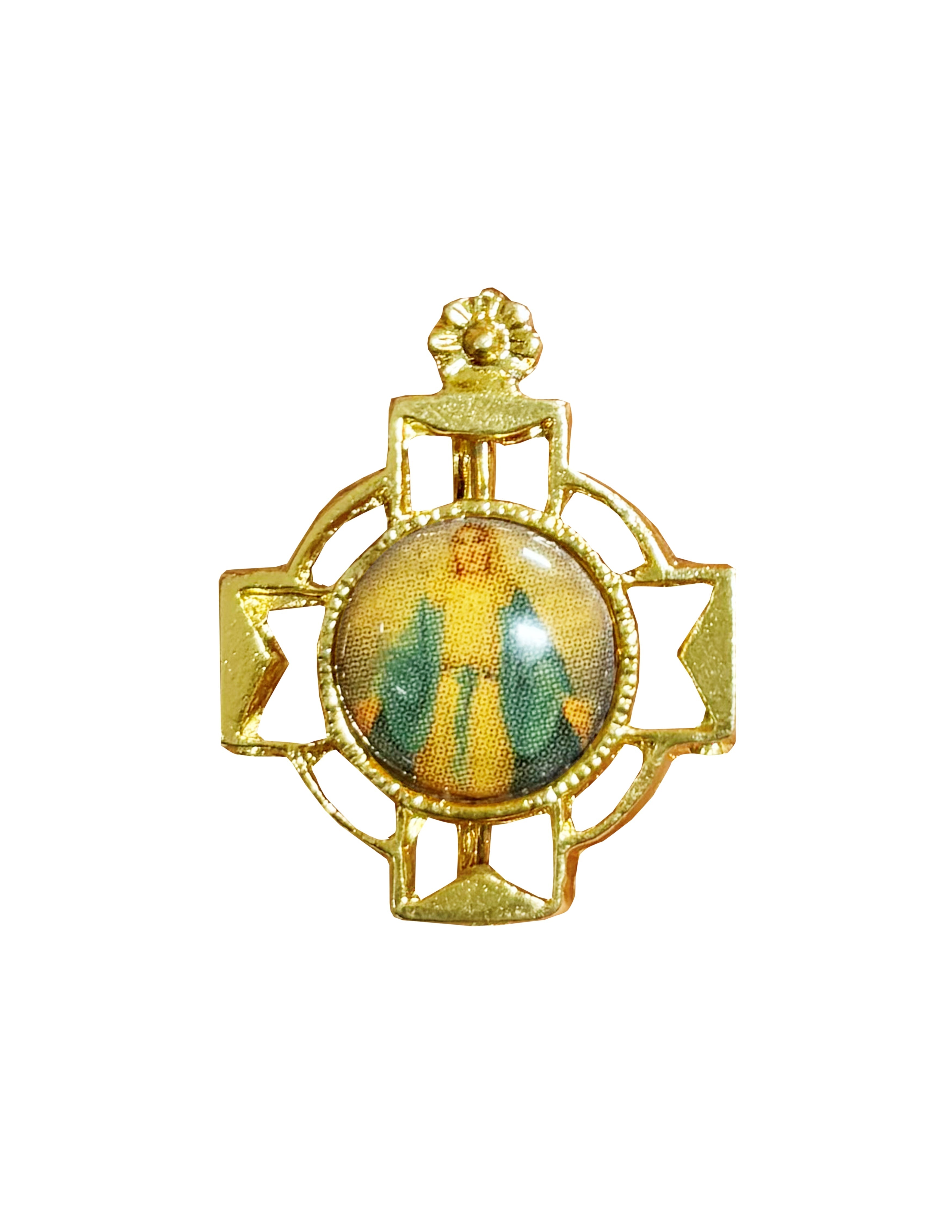 Pin de solapa con cruz dorada y estampado esmaltado
