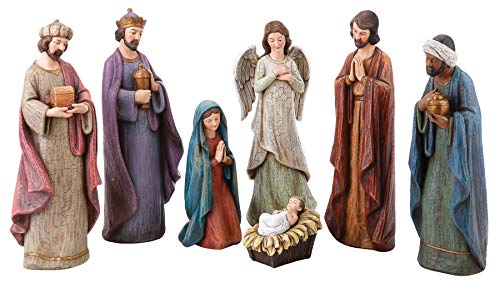 Nacimiento de Joseph's Studio 7 Nacimiento con acabado agrietado, Sagrada Familia, Reyes Magos y ángel, figura decorativa