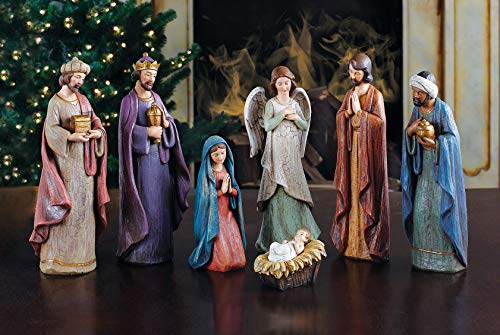 Nacimiento de Joseph's Studio 7 Nacimiento con acabado agrietado, Sagrada Familia, Reyes Magos y ángel, figura decorativa
