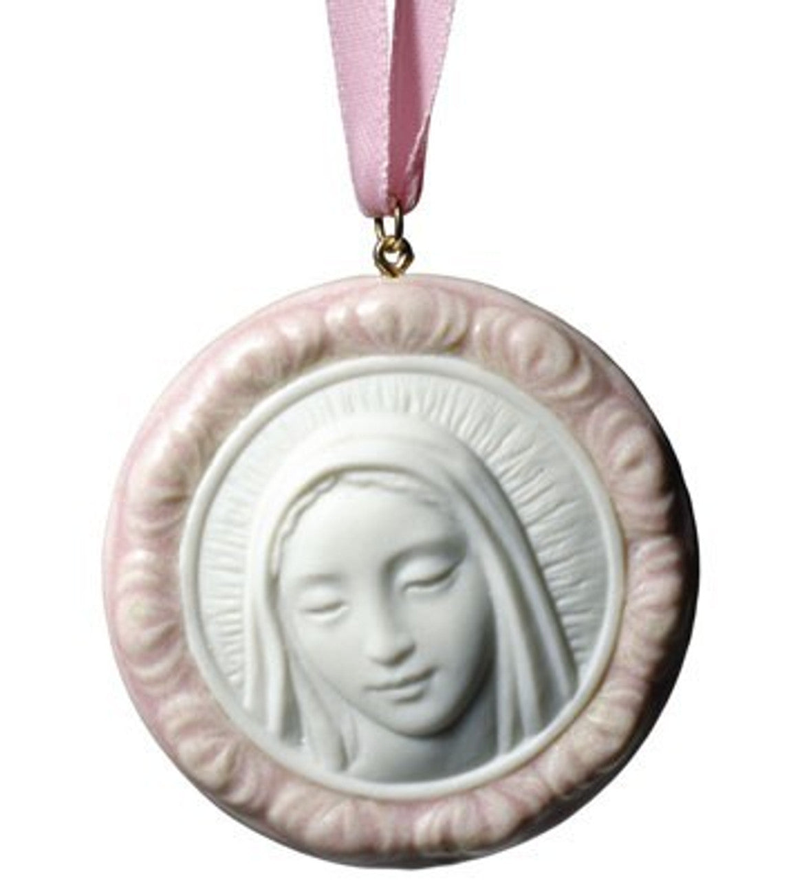 NAO - María protectora (medallón azul). Colgante de porcelana.